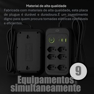 Régua de Energia 6 Tomadas + 3 USB (Tipo-A e C) - 2m Reforçado Bivolt 2500W - imagem 4