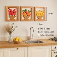 Kit 3 Quadros Acrílicos com Frutas e Pimentas | Decoração Artesanal para Cozinha e Área Gourmet - imagem 4