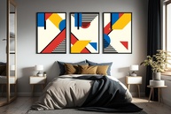 Kit 3 Quadros Abstrato Geométrico Triângulo em Listra - Decore sua Casa com Estilo Moderno (43x32cm, Preto) - imagem 1