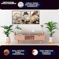 Quadro Decorativo Flor Lótus Abstrato Café Moderno - Kit 3 Peças 90x50cm - imagem 5