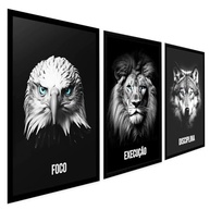 Quadros Decorativos Grandes com Moldura - Águia, Leão e Lobo - 3 Peças para Ambientes que Inspiraram Disciplina e Foco - imagem 2