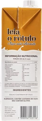 Kit 3 Bebida Vegetal Cajueiro Castanha assada + água e Só 1L - imagem 3