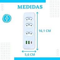 Extensão Premium com 3 Tomadas Universais + 3 USB (USB-C e USB-A) - Bivolt com Filtro de Linha - imagem 5