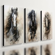 Kit 3 Quadros Decorativos de Cavalo Branco - Estilo Equino Moderno 40x28cm - imagem 1