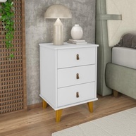 Mesa de Cabeceira Grécia com 3 Gavetas e Puxadores de Couro Branco - Design Sofisticado para seu Quarto - imagem 2