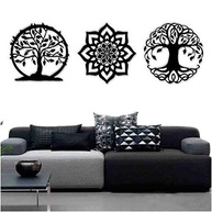 Kit 3 Mandalas Decorativas 30x30cm em MDF Vazado - Estilo Moderno Preto - imagem 1
