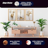Quadro Decorativo 3 Peças Dourado Floral Branco - Design Premium para Sala e Quarto - imagem 5