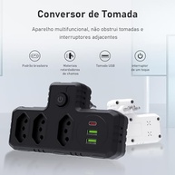 Régua de Energia Inteligente: 3 Tomadas + 3 USB (Tipo-C) - Carregamento Rápido e Seguro - imagem 3