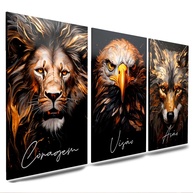 Kit 3 Quadros Decorativos com Temas Motivacionais - Leão, Águia e Lobo | Disciplina, Foco e Execução - imagem 1
