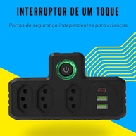 Extensão Elétrica 3 Tomadas + 3 USB (1 Tipo-C) - Régua de Energia Compacta e Adaptador Inteligente para Casa, Escritório e Viagem (Preto) - imagem 4