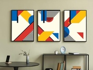 Kit 3 Quadros Abstrato Geométrico Triângulo em Listra - Decore sua Casa com Estilo Moderno (43x32cm, Preto) - imagem 4