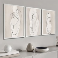 Kit 3 Quadros Arte Minimalista Riscos Forma Orgânica Moderno - 43x32cm Branco - imagem 2