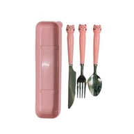 Kit Talheres em Inox 3 Peças com Estojo Portátil Reutilizável - Rosa Gatinho - imagem 2