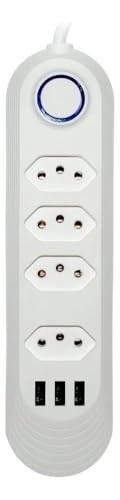 Régua de Energia Premium: 4 Tomadas + 3 USB-A, Carregamento Inteligente, 2m, Bivolt 2500W (Branco) - imagem 2