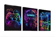 Kit 3 Quadros Decorativos Hora do Jogo - Controles de Video Game para Quarto e Sala - imagem 1