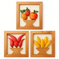 Kit 3 Quadros Acrílicos com Frutas e Pimentas | Decoração Artesanal para Cozinha e Área Gourmet - imagem 2