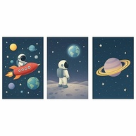 Placas Decorativas Infantil Astronauta no Espaço | Kit 3 Quadros 25x35cm - imagem 4