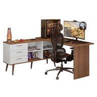 Escrivaninha Em L Mesa Para Computador Gamer 3 Gavetas Branco/Rústico Lisboa Madesa - imagem 2