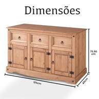 Balcão Buffet de Madeira Maciça com 3 Portas e 3 Gavetas Marrom Antique - 125cm Largura - Pense Dentro da Caixa - imagem 3