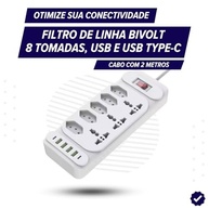 Régua de Energia 5 Tomadas + 3 Universais + 6 USB (2C) 2m 2500W Branca - Organize e Potencialize seu Espaço! - imagem 3