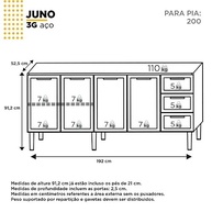 Balcão para Pia 200cm em Aço com 4 Portas e 3 Gavetas - Juno Cozimax Cinza - imagem 3