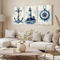 Kit 3 Quadros Decorativos Marítimos Premium - Veleiro, Barco e Farol (40x28cm) - imagem 3