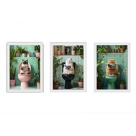 Kit 3 Quadros Decorativos 18x24 cm com Moldura e Vidro - Tema Gatos para Banheiro e Lavabo (Preto) - imagem 1