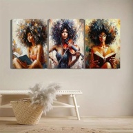Trio Artístico Mulheres Leitura e Música - 3 Peças 20x30cm - Impressões Sem Moldura - imagem 3