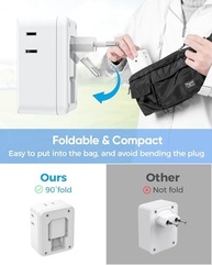 Pacote 2 Adaptadores de Tomada Europeus Olcorife: 7 Dispositivos, 3 USB, Dobrável - imagem 4