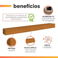 Rack Suspenso para TV até 75" com 3 Portas - Design Egeo Madeirado 2m - imagem 5