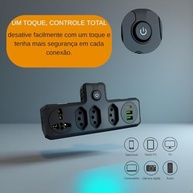 Adaptador de Tomada Inteligente: 4 Tomadas + 3 USB (Tipo C) Bivolt Universal - Preto - imagem 5