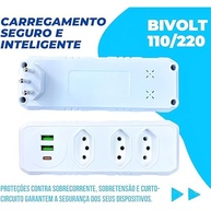 Extensão Premium com 3 Tomadas Universais + 3 USB (USB-C e USB-A) - Bivolt com Filtro de Linha - imagem 4