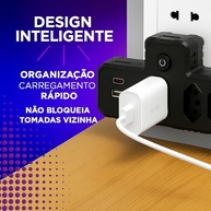 Régua de Energia Premium: 3 Tomadas + 3 USB (1 Tipo C) - Carregamento Inteligente e Versátil - imagem 5