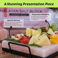 Prato de cozinha de bloco de sal do Himalaia 30 x 20 x 3,5 cm para cozinhar, grelhar, cortar e servir, com bandeja de metal e livreto de receitas, presentes exclusivos para homens, mulheres, chefs e - imagem 4