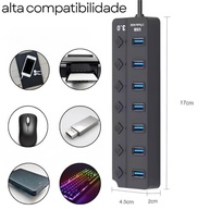 Hub USB 3.0 Com 7 Portas, Botões Individuais, LED, Alta Velocidade (5Gbps) Compatível Com PC Notebook TV Console Mouse PenDrive Teclado Impressora Acabamento Premium - imagem 5