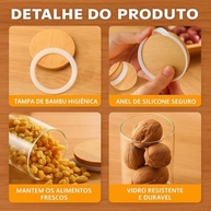 Kit 6 Potes Herméticos 300ml em Vidro com Tampa de Bambu - Armazenamento Premium para Temperos e Alimentos Secos - imagem 4