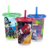 Nuby Kit com 3 Copos Decorados com Canudo 300ml para Meninos - Seguro, Divertido e Livre de BPA - imagem 1
