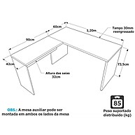 Mesa de Escritório em L 120x150cm Nogal: Design Moderno e 30mm - imagem 2