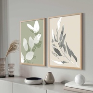 Quadros Decorativos com Moldura Folhas Tons Verde e Bege - Kit com 2 Peças 30x40cm - imagem 1