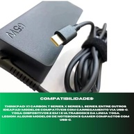 Fonte para Notebook Lenovo Dell HP USB-C 3.1 20V 65W - Compatível com Galaxy Book 4 e 3 Lenovo E14 Gen 2 ThinkPad E580 E585 E590 E590S E595 T480 T490 T580 Yoga C940 C740 com Cabo de Força bivolt - imagem 4