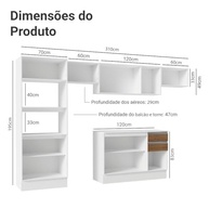 Armário de Cozinha Completo 100% MDF 310cm Branco/Rústico/Creme Smart 01 - Design Moderno e Espaçoso - imagem 3