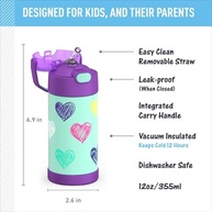 THERMOS FUNTAINER Garrafa de Água com Canudo 340g - Isolada a Vácuo com Design Infantil em Aço Inoxidável - imagem 3