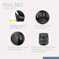 Cadeirinha Infantil Mia Giro 360° Preto: Segurança e Conforto do Nascimento aos 12 Anos - imagem 5