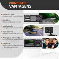 Câmera Veicular 3 Lentes Full HD 1080P: Segurança 360° com Visão Noturna e G-Sensor - imagem 4