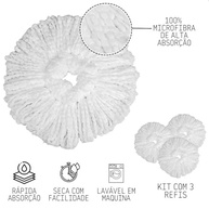 Refil Mop 16cm para Mop Giratório 360° Perfect Pró - Kit com 3 Refis em Microfibra Branco - imagem 3