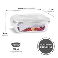 Kit 4 Potes de Vidro Retangular com Tampa Hermética 370ml - Frescor e Segurança na Cozinha - imagem 4
