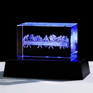 Estátua de Cristal 3D da Última Ceia com Base Iluminada Colorida - Presente Religioso Inspirador - imagem 1