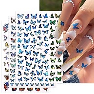 Decalques Adesivos de Unhas Azul com Borboletas e Flores 3D - imagem 1