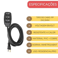 Extensão Elétrica Reforçada 3m: Potência e Segurança com Cabo PP 2x2,5mm (10A/20A) - imagem 5