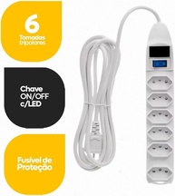 Régua de Tomadas Tripolar 6 Saídas 3m Bivolt com Fusível de Proteção - Segurança e Praticidade para Seus Eletrônicos! - imagem 3